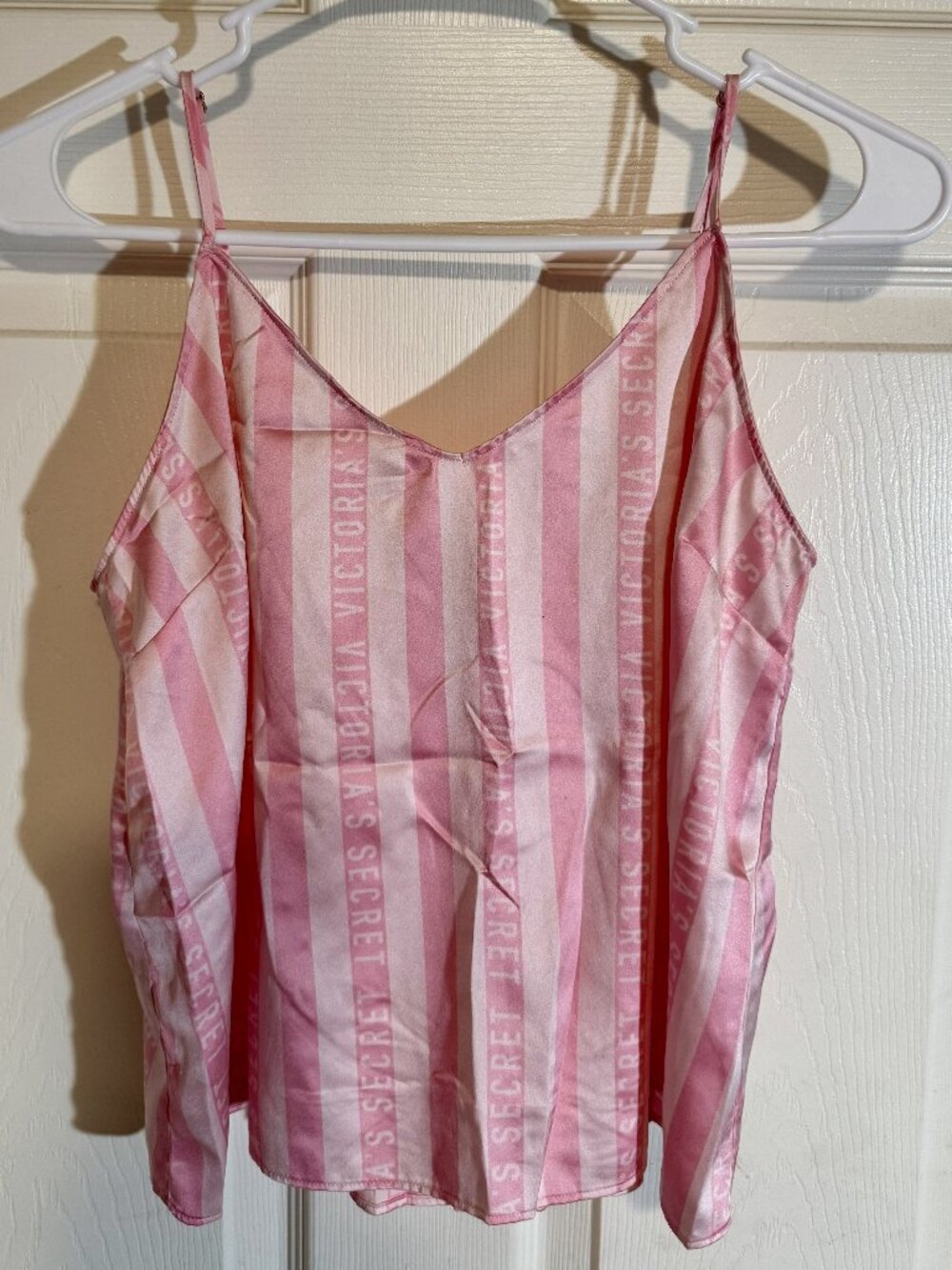 Victoria's Secret gently used Iconic Pink Striped Cami Satin Pajama Top Size M